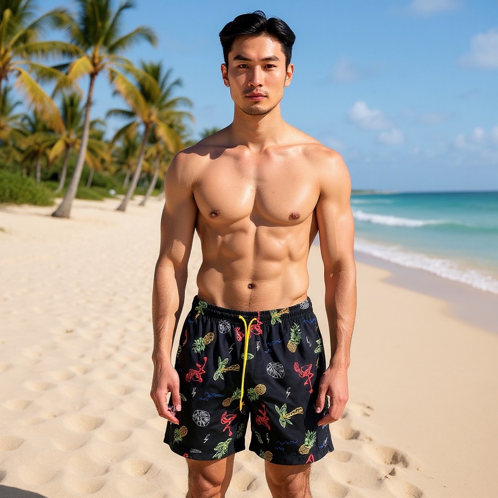 SPICY TUNA Colorful Patterned Men's Swim Trunks
